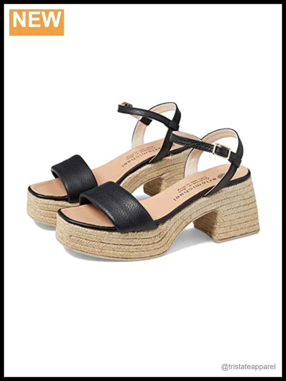 Leather Block Heel Sandals Adjustable Ankle Strap Jute Braid